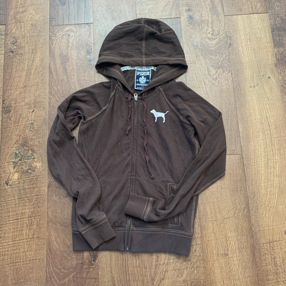 PINK by victoria’s secret brown hoodie peace sign sz small - Picture 9 of 9